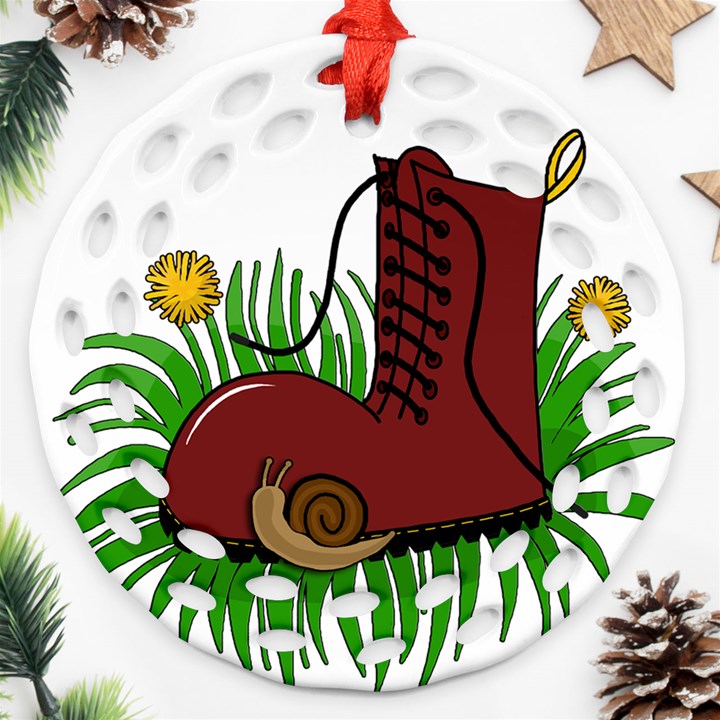 Boot in the grass Round Filigree Ornament (2Side)