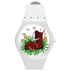 Boot In The Grass Round Plastic Sport Watch (m) by Valentinaart