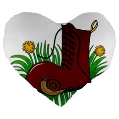 Boot In The Grass Large 19  Premium Flano Heart Shape Cushions by Valentinaart