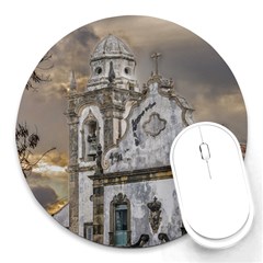 Exterior Facade Antique Colonial Church Olinda Brazil Round Mousepads by dflcprints