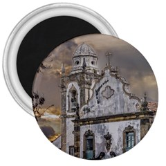 Exterior Facade Antique Colonial Church Olinda Brazil 3  Magnets by dflcprints