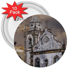 Exterior Facade Antique Colonial Church Olinda Brazil 3  Buttons (10 Pack)  by dflcprints