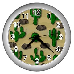 Cactuses Wall Clocks (silver)  by Valentinaart