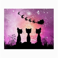 Cats Looking In The Sky At Santa Claus At Night Small Glasses Cloth (2-side) by FantasyWorld7