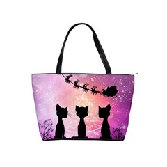 Cats Looking In The Sky At Santa Claus At Night Shoulder Handbags by FantasyWorld7