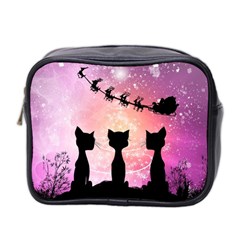 Cats Looking In The Sky At Santa Claus At Night Mini Toiletries Bag 2-side by FantasyWorld7