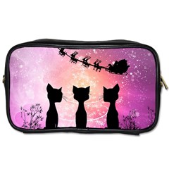 Cats Looking In The Sky At Santa Claus At Night Toiletries Bags 2-side by FantasyWorld7