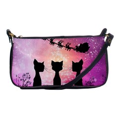 Cats Looking In The Sky At Santa Claus At Night Shoulder Clutch Bags by FantasyWorld7