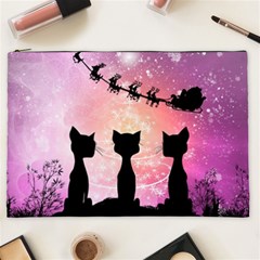 Cats Looking In The Sky At Santa Claus At Night Cosmetic Bag (xxl)  by FantasyWorld7