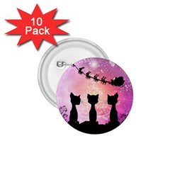 Cats Looking In The Sky At Santa Claus At Night 1 75  Buttons (10 Pack) by FantasyWorld7