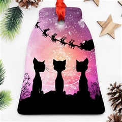 Cats Looking In The Sky At Santa Claus At Night Bell Ornament (2 Sides) by FantasyWorld7