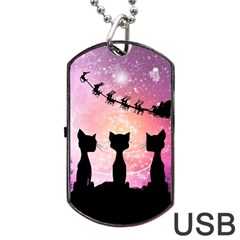 Cats Looking In The Sky At Santa Claus At Night Dog Tag Usb Flash (two Sides)  by FantasyWorld7