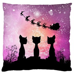 Cats Looking In The Sky At Santa Claus At Night Large Cushion Case (one Side) by FantasyWorld7