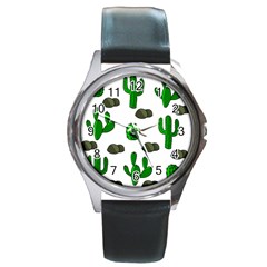 Cactuses 3 Round Metal Watch by Valentinaart