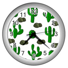 Cactuses 3 Wall Clocks (silver)  by Valentinaart