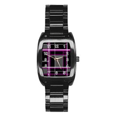 Simple Magenta Lines Stainless Steel Barrel Watch by Valentinaart