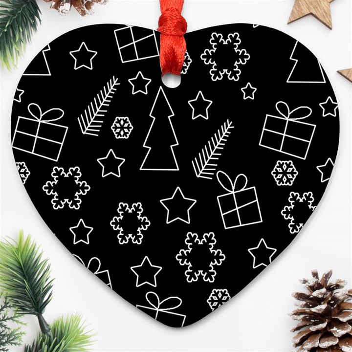 Simple Xmas pattern Heart Ornament (2 Sides)