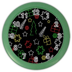 Colorful Xmas Pattern Color Wall Clocks by Valentinaart