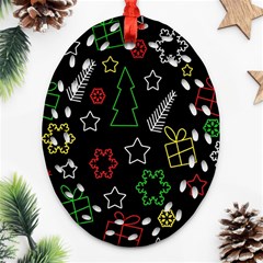 Colorful Xmas Pattern Ornament (oval Filigree)  by Valentinaart