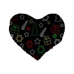 Colorful Xmas Pattern Standard 16  Premium Flano Heart Shape Cushions by Valentinaart