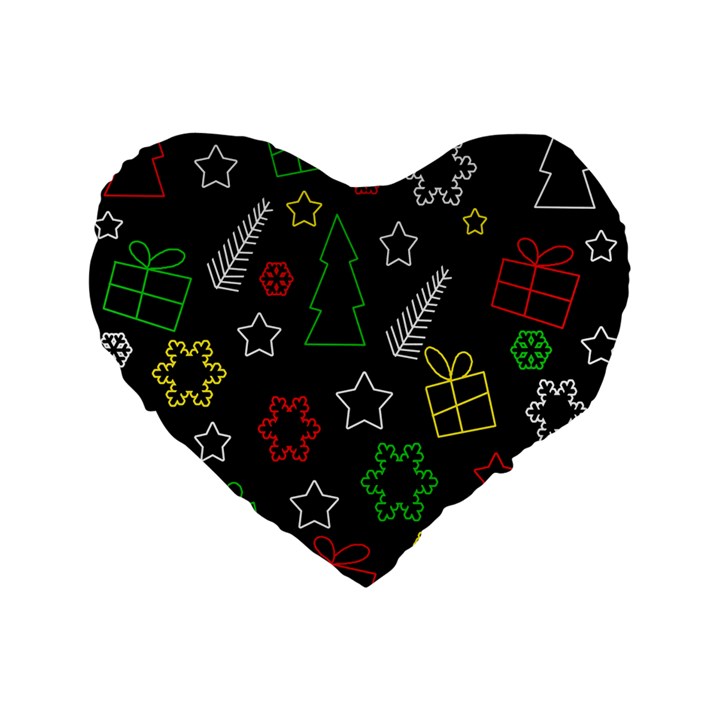 Colorful Xmas pattern Standard 16  Premium Flano Heart Shape Cushions