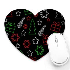 Green And  Red Xmas Pattern Heart Mousepads by Valentinaart