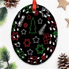 Green And  Red Xmas Pattern Ornament (oval Filigree)  by Valentinaart