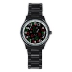 Green and  red Xmas pattern Stainless Steel Round Watch Front