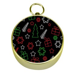 Green And  Red Xmas Pattern Gold Compasses by Valentinaart