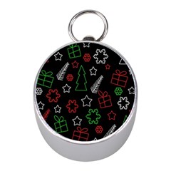 Green And  Red Xmas Pattern Mini Silver Compasses by Valentinaart