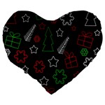 Green and  red Xmas pattern Large 19  Premium Flano Heart Shape Cushions Back