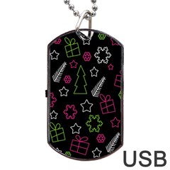 Elegant Xmas Pattern Dog Tag Usb Flash (two Sides)  by Valentinaart