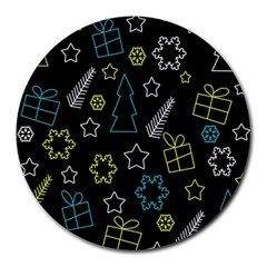 Xmas Pattern - Blue And Yellow Round Mousepads by Valentinaart