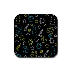 Xmas Pattern - Blue And Yellow Rubber Coaster (square)  by Valentinaart