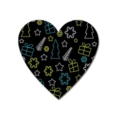 Xmas Pattern - Blue And Yellow Heart Magnet by Valentinaart