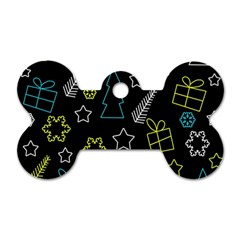 Xmas Pattern - Blue And Yellow Dog Tag Bone (two Sides) by Valentinaart