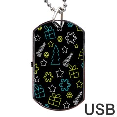 Xmas Pattern - Blue And Yellow Dog Tag Usb Flash (one Side) by Valentinaart