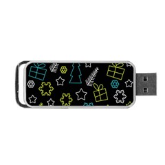 Xmas Pattern - Blue And Yellow Portable Usb Flash (two Sides) by Valentinaart