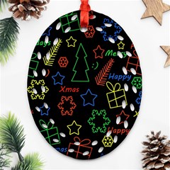 Playful Xmas Pattern Ornament (oval Filigree)  by Valentinaart