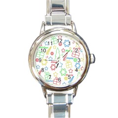 Simple Christmas Pattern Round Italian Charm Watch by Valentinaart