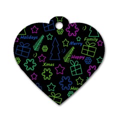 Decorative Xmas Pattern Dog Tag Heart (one Side) by Valentinaart