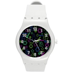 Decorative Xmas Pattern Round Plastic Sport Watch (m) by Valentinaart