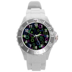 Decorative Xmas Pattern Round Plastic Sport Watch (l) by Valentinaart