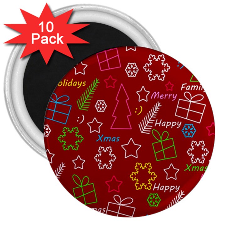 Red Xmas pattern 3  Magnets (10 pack) 