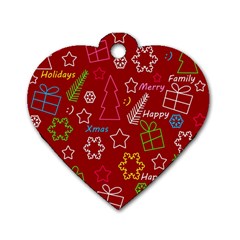 Red Xmas Pattern Dog Tag Heart (two Sides)