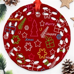 Red Xmas Pattern Ornament (round Filigree)  by Valentinaart