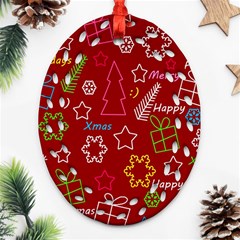 Red Xmas Pattern Ornament (oval Filigree)  by Valentinaart