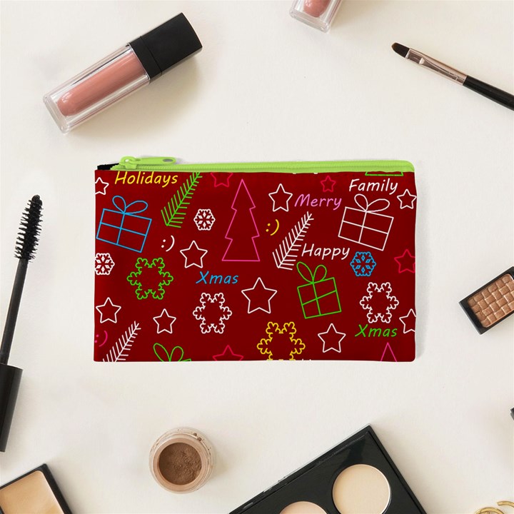 Red Xmas pattern Cosmetic Bag (XS)