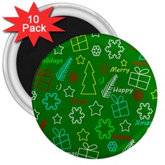 Green Xmas Pattern 3  Magnets (10 Pack)  by Valentinaart