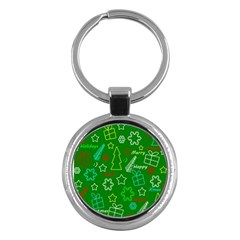 Green Xmas Pattern Key Chains (round)  by Valentinaart